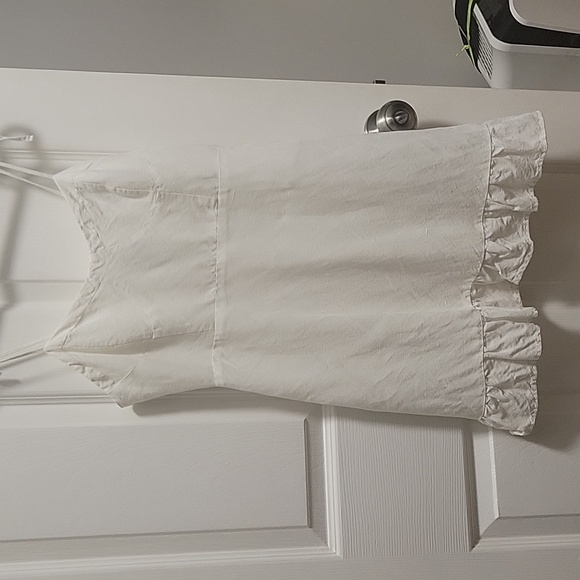 White Linen Dress - Bridal Bachelorette Graduation mini with elastic on back - Picture 2 of 3
